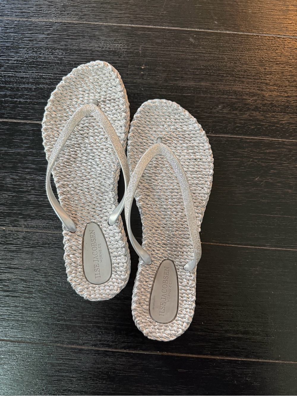 Ilse Jacobsen Metallic Silver Braided-Strap Sandals